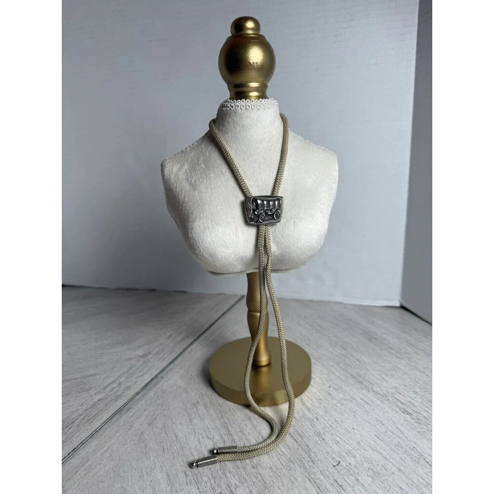 Vintage Hickok Western Pioneer Covered Conestoga Wagon Bolo Tie Metallic Cord